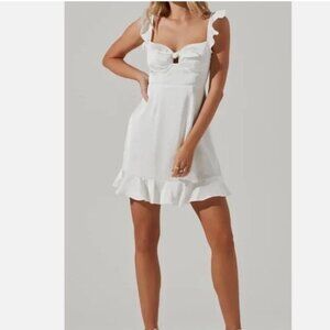 ASTR The Label Marla White Ruffle Tie Front Satin Mini Dress